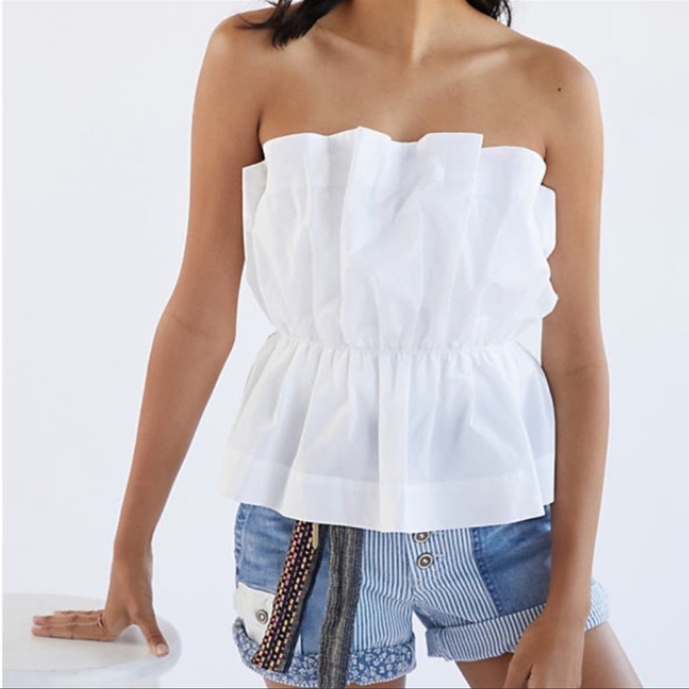 Anthropologie white ruffled tube top